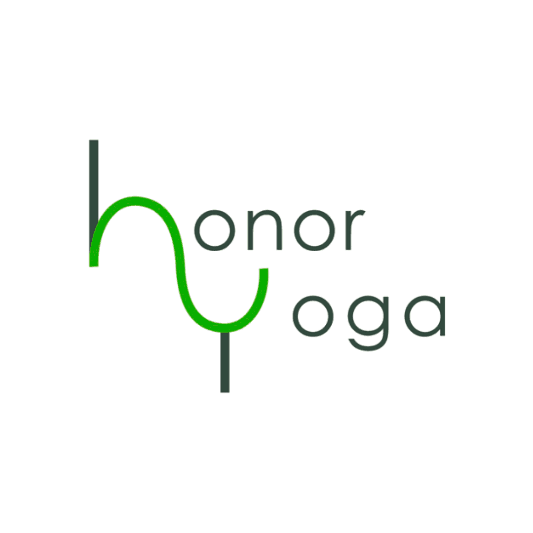 Stylized "honor yoga" logo with green and black text.